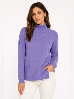Christian Dior Purple Ribbed Turtleneck Sweater Long Sleeve Wool Blend Size P